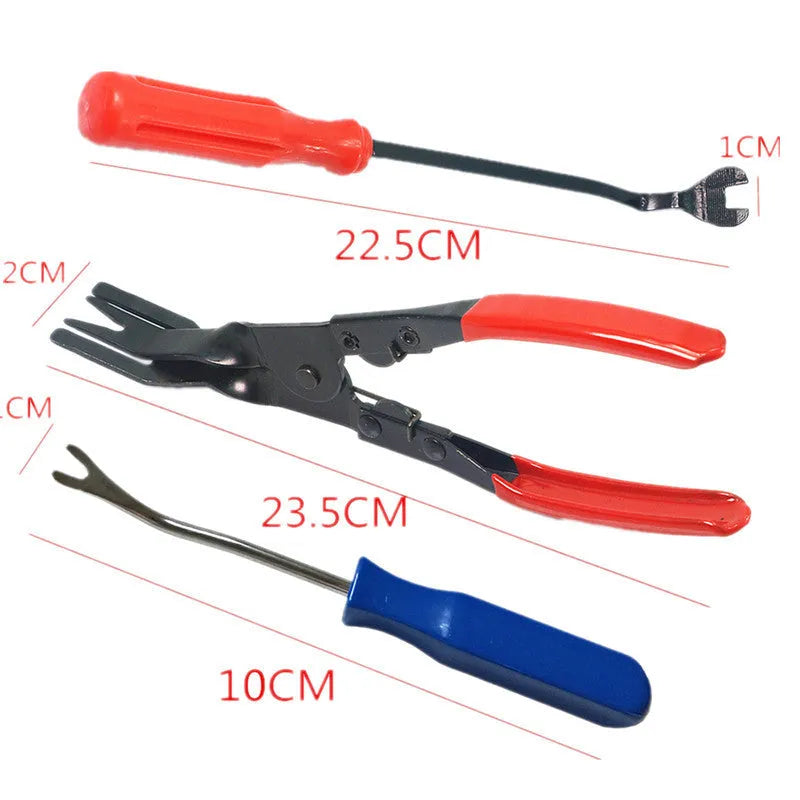 Red handle steel clip driver for General Motors door panel nailing, weighing 203g