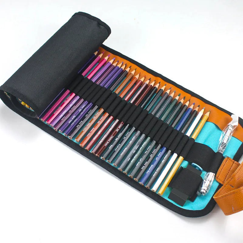 Wooden coloured pencils set with 50 colours in basswood case, showing 176mm length and 3H core hardness for oily painting