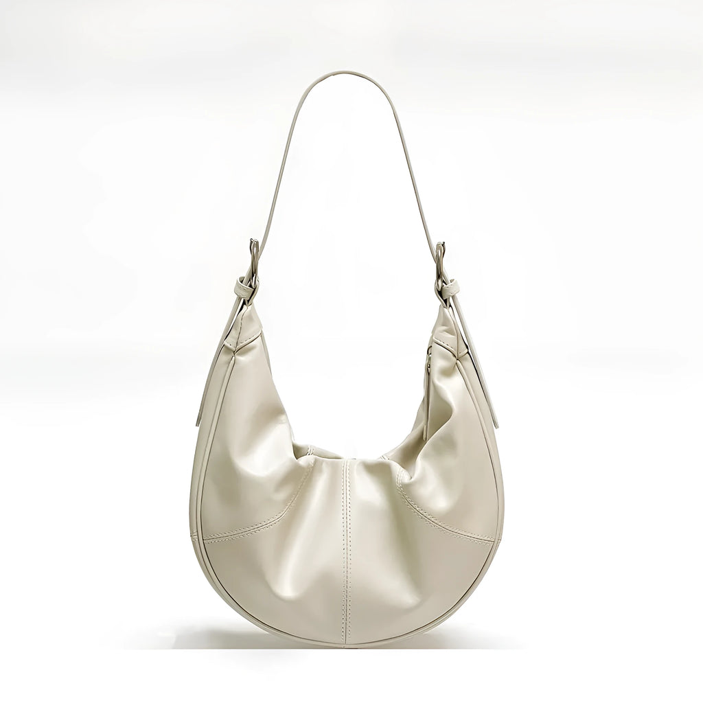 Women's genuine leather shoulder bag in dumpling shape with double joint straps