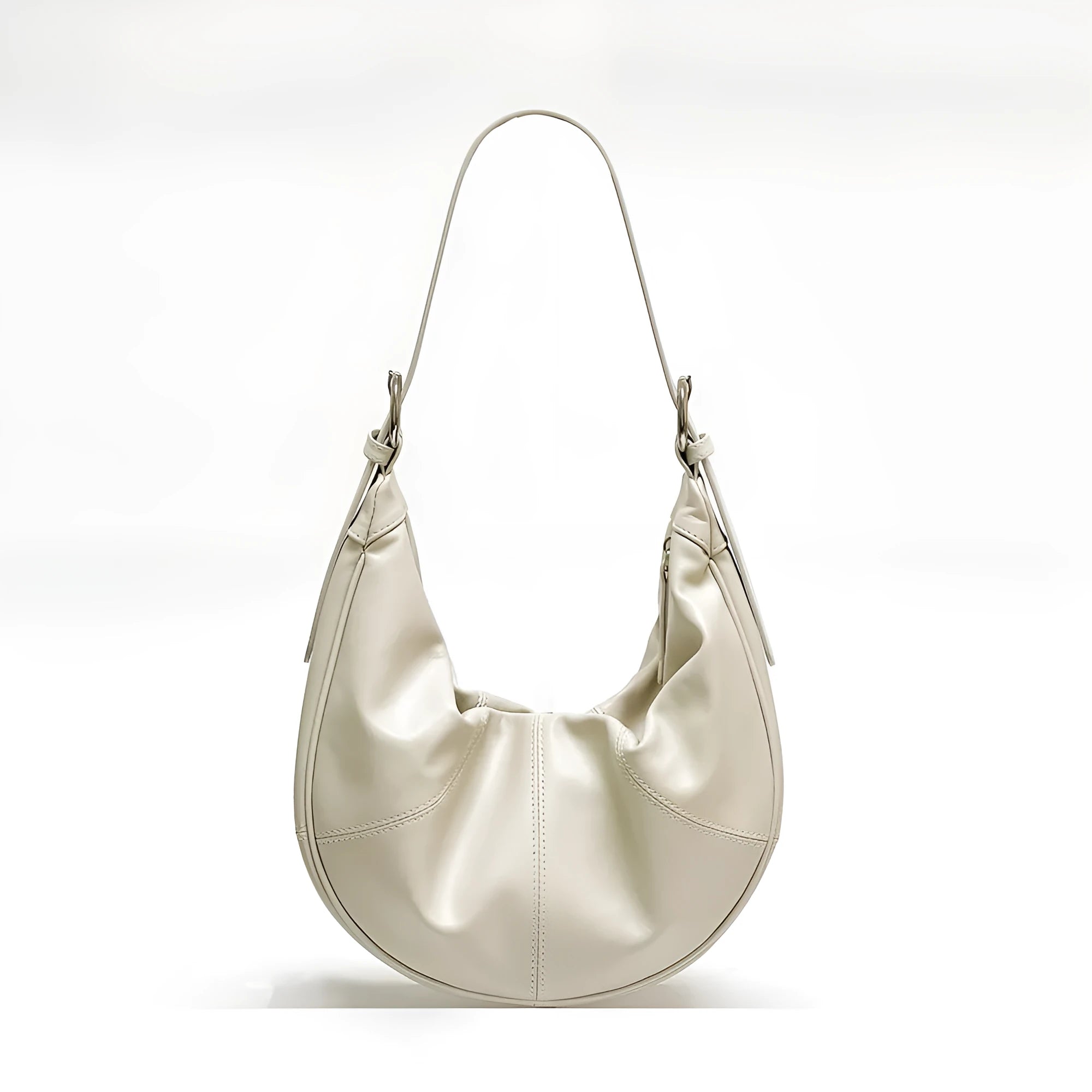 Women's genuine leather shoulder bag in dumpling shape with double joint straps