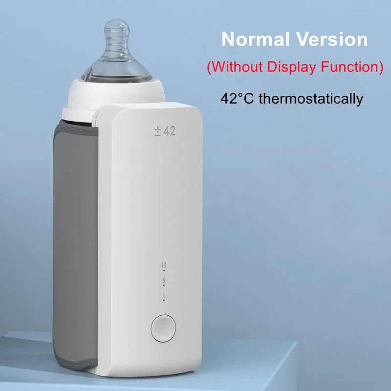 Grey portable USB rechargeable baby bottle warming bag with wrap-around design.