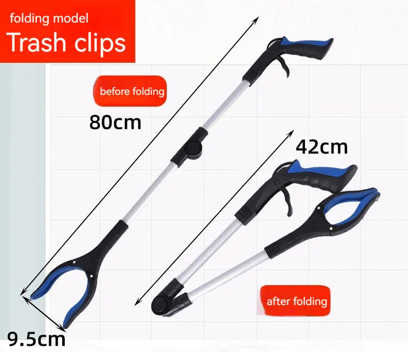 Foldable aluminium alloy pick-up clamp extended to 80cm with magnet sucker, showing blue handle option