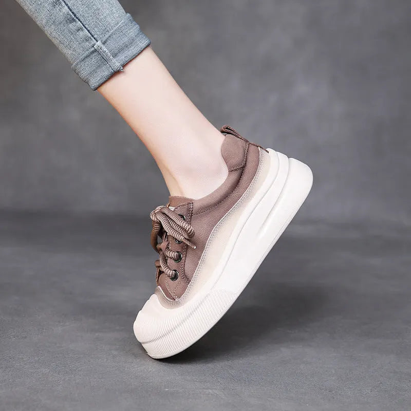 Women's yellow full grain cow leather lace-up casual shoes with round toe and rubber sole.
