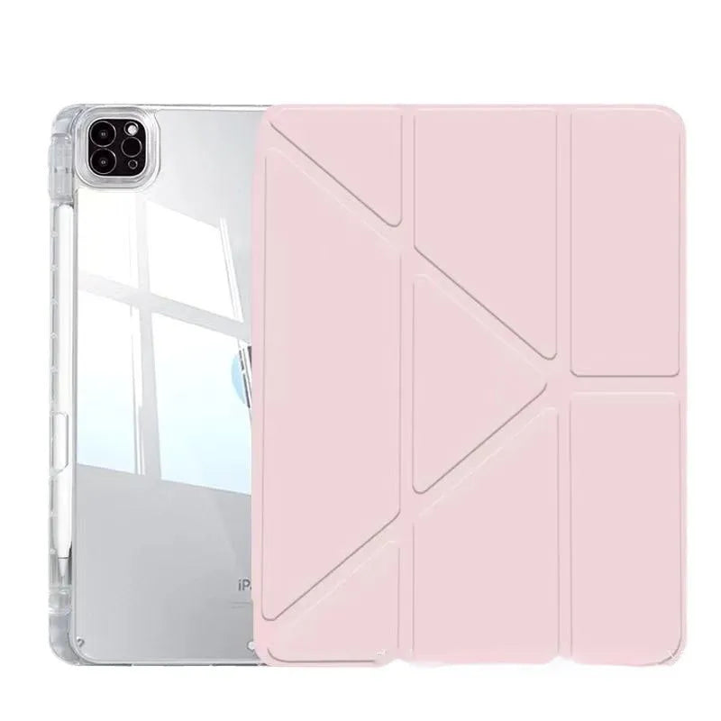 Acrylic transparent tablet protective cover with magnetic bracket and airbag corners for Apple iPad
