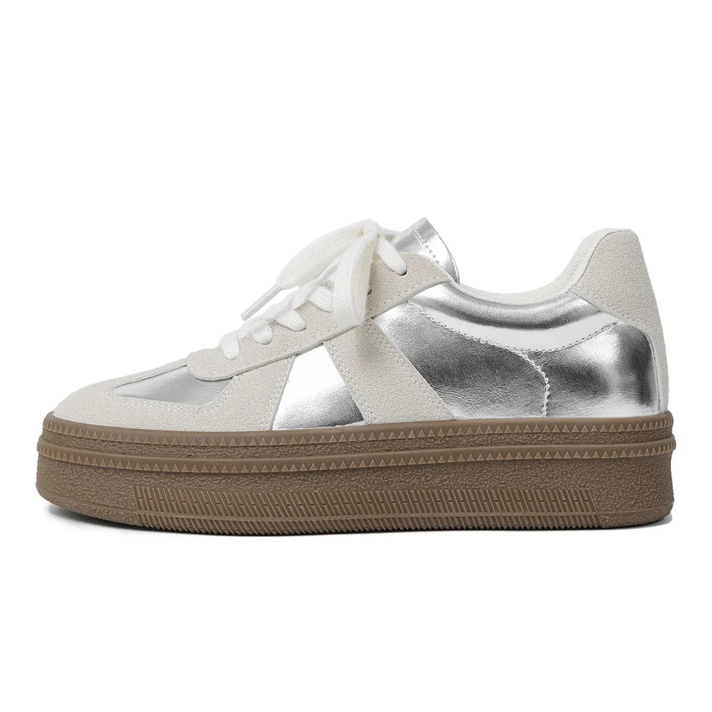 Retro round toe board shoes with cross shoulder straps in milky white, showing front lace-up detail.