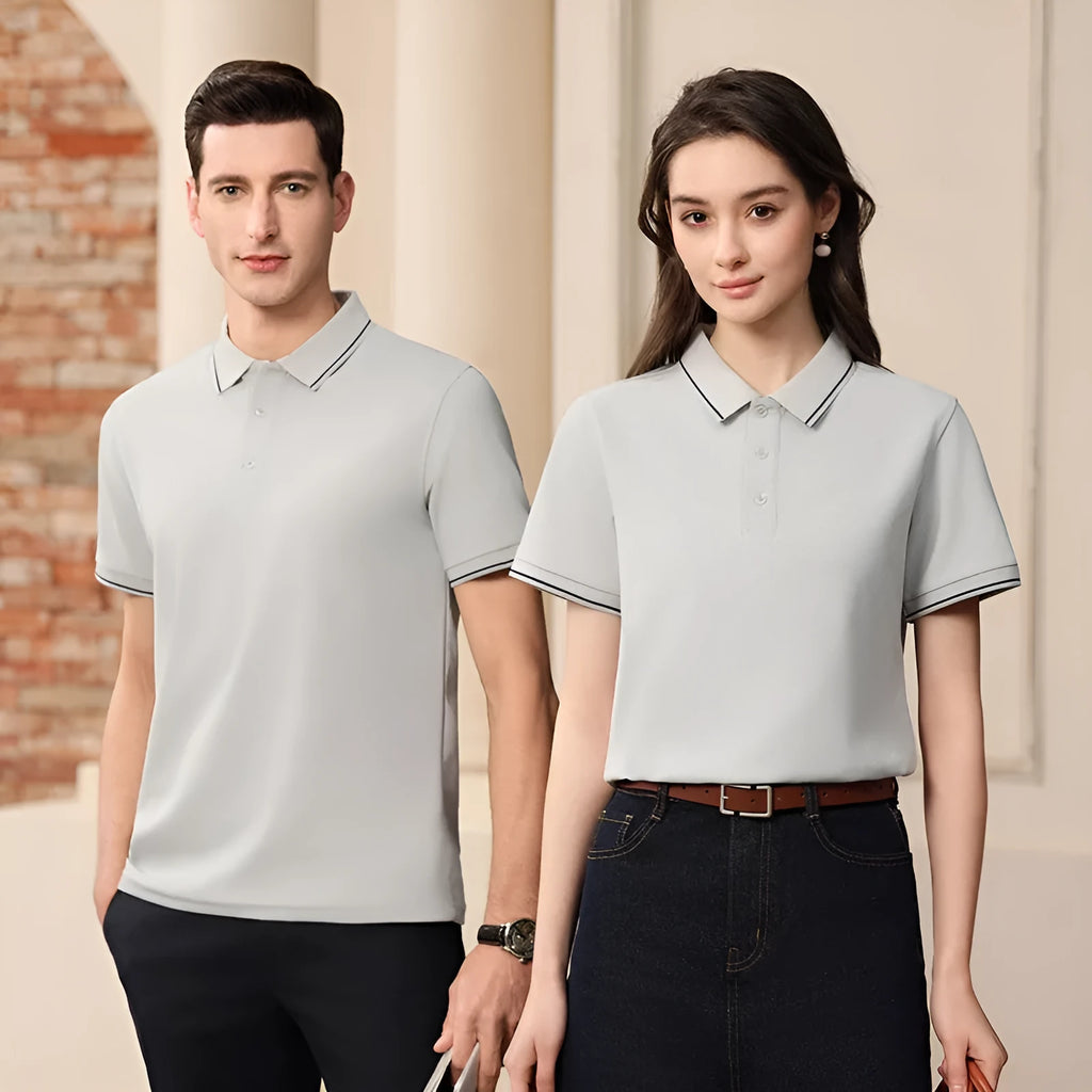 Men's antibacterial ice-sensitive lapel polo shirt in slim fit with short sleeves showing colour options