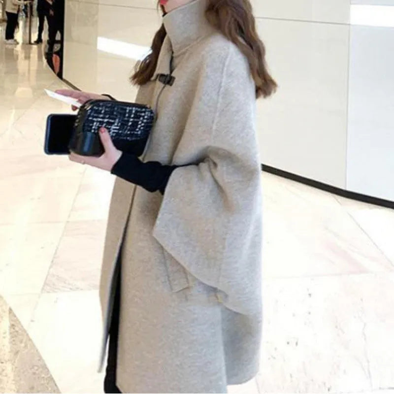 Women's oatmeal or green Korean style coat with 100cm length and flight sleeves for autumn winter wear