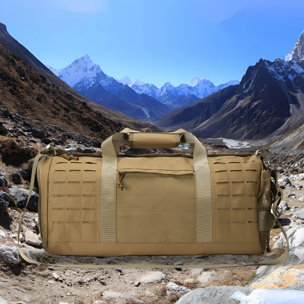 Men's sports fitness handbag with air pillow belt in Oxford cloth, showing khaki colour option