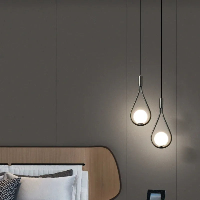 Copper modern minimalist bedside chandelier with 220V voltage and three light colour options for bedroom lighting