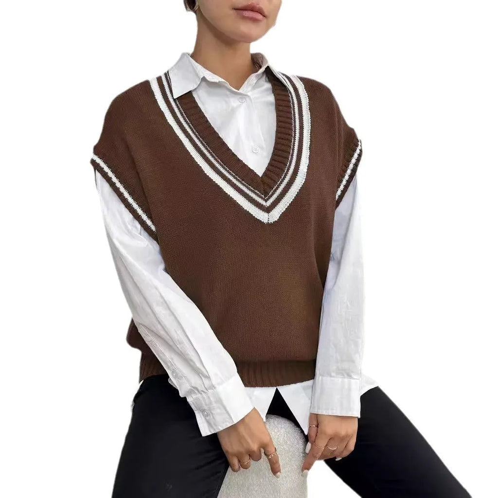 Women's casual wool vest sweater in loose fit with free size design, available in blue, coffee, and black colour options