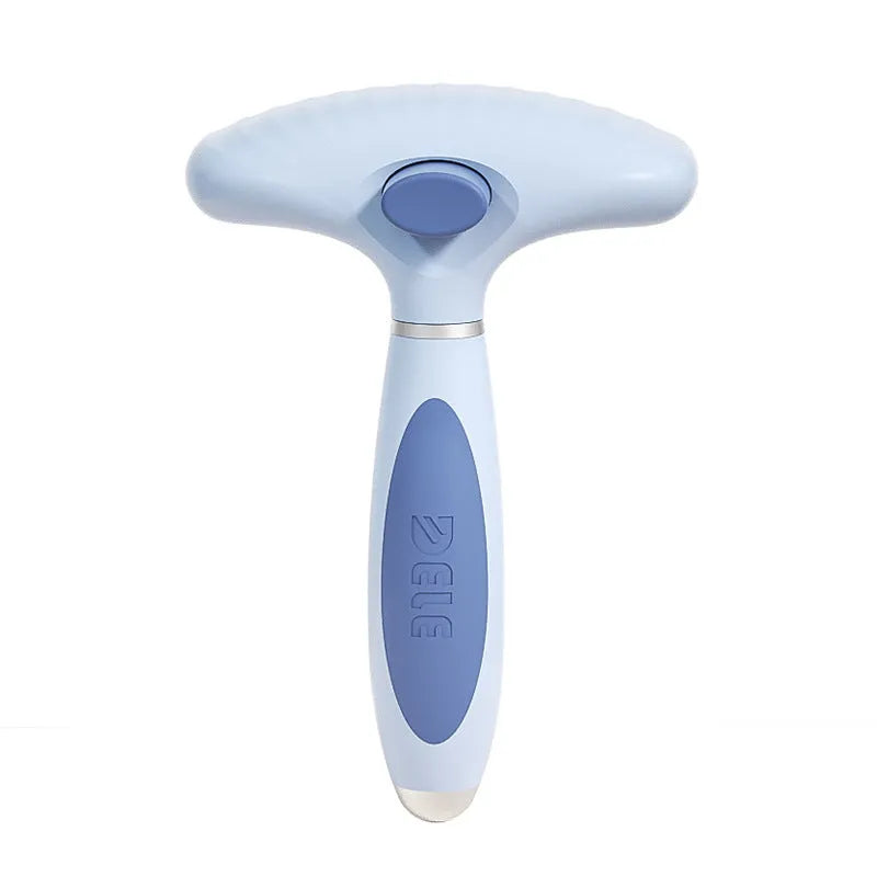 Stainless steel double row pet comb for dog grooming in azure light blue colour