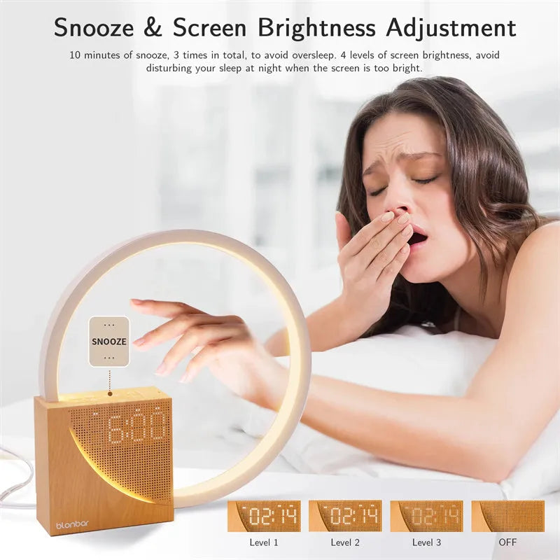 Touch control bedside lamp with alarm clock and natural sounds in navy blue finish