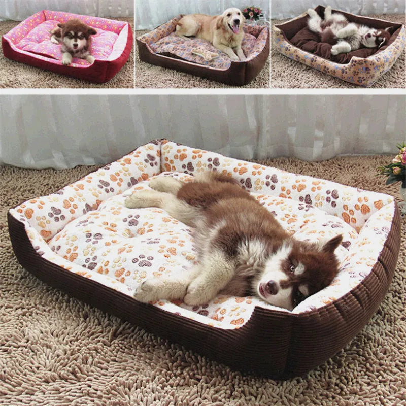 Beige soft plush pet bed for small dogs and cats in a sofa kennel design.