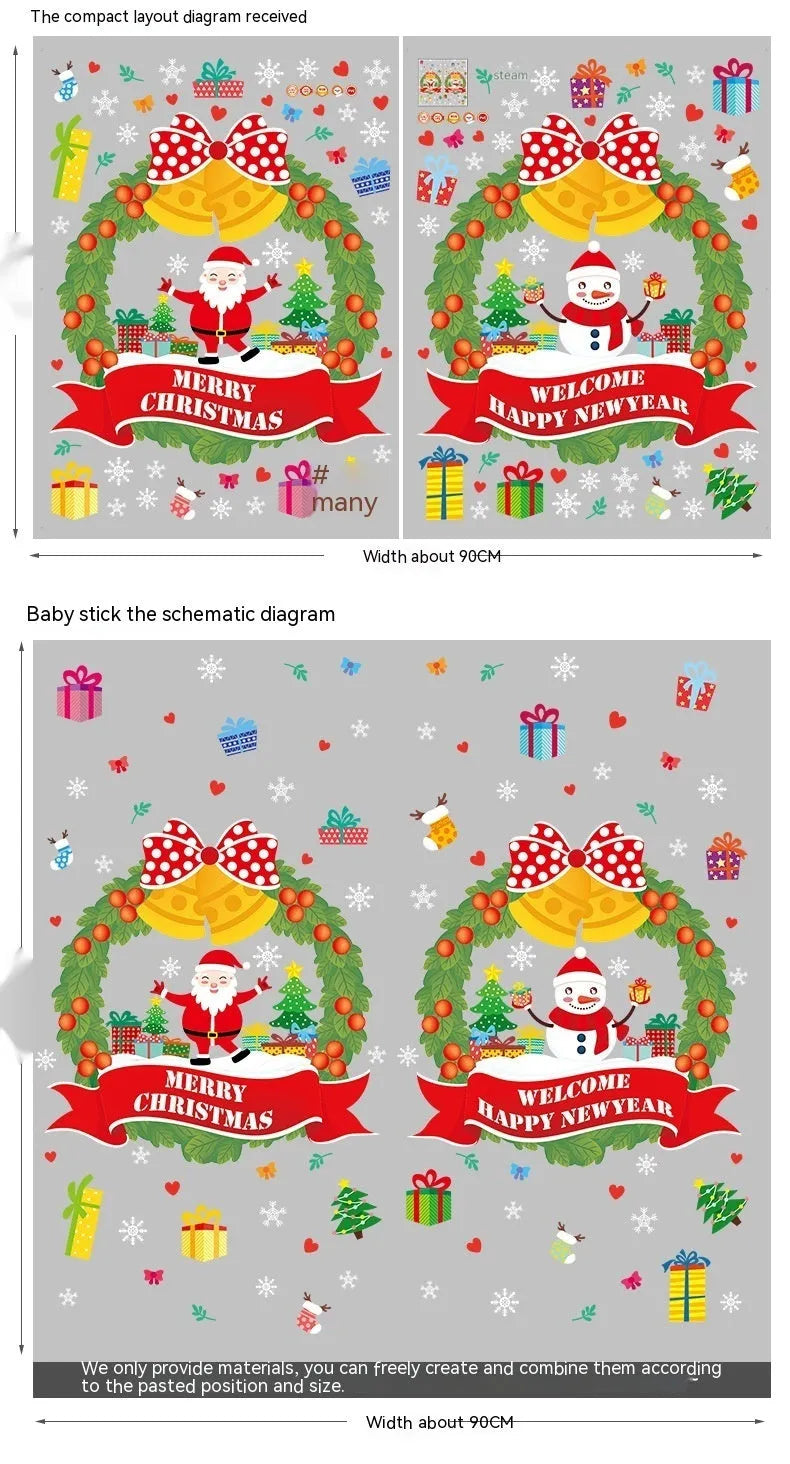 Two large colourful cartoon anime Christmas static cling window stickers, each 60 by 45 cm.