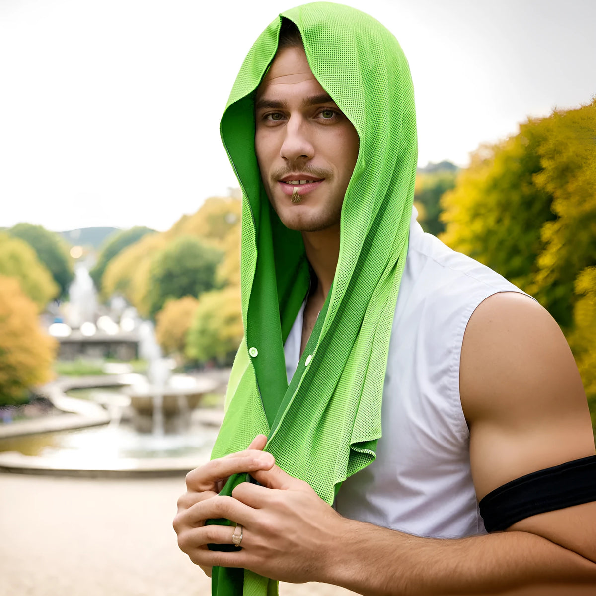 Polyester sports headscarf 60x30cm in grey, charcoal black, royal blue, sky blue, rose red, green, or pure black for sun protection.