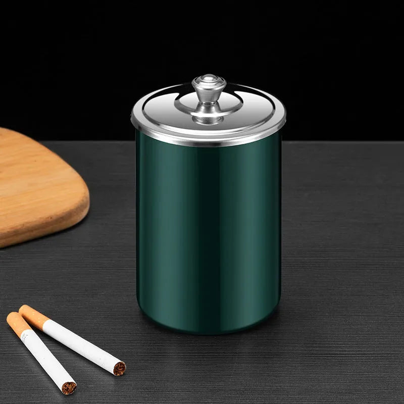 Stainless steel fly ash ashtray with cover, funnel and smoke button
