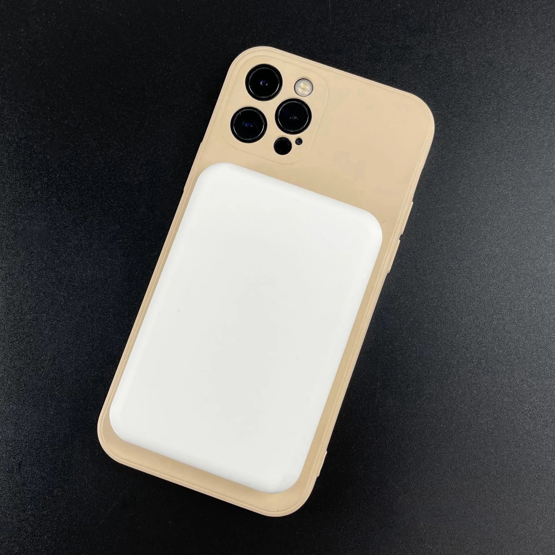 White magnetic wireless charger with 5000mAh power bank showing compact 100x65x16mm dimensions