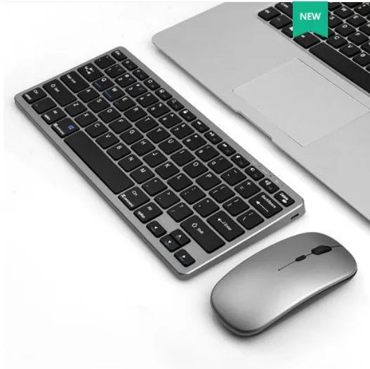 Bluetooth 3.0 wireless keyboard and mouse set in silver white or black, 78 keys, 28.5cm wide, USB charging