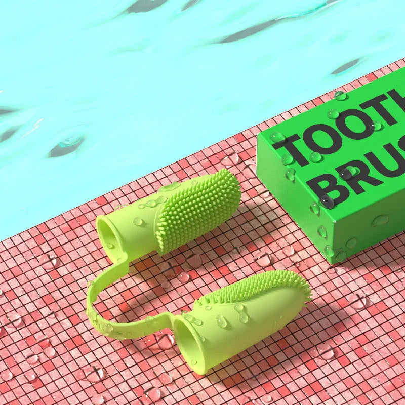 Double finger pet toothbrush cover in TPR material for cleaning dog or cat teeth