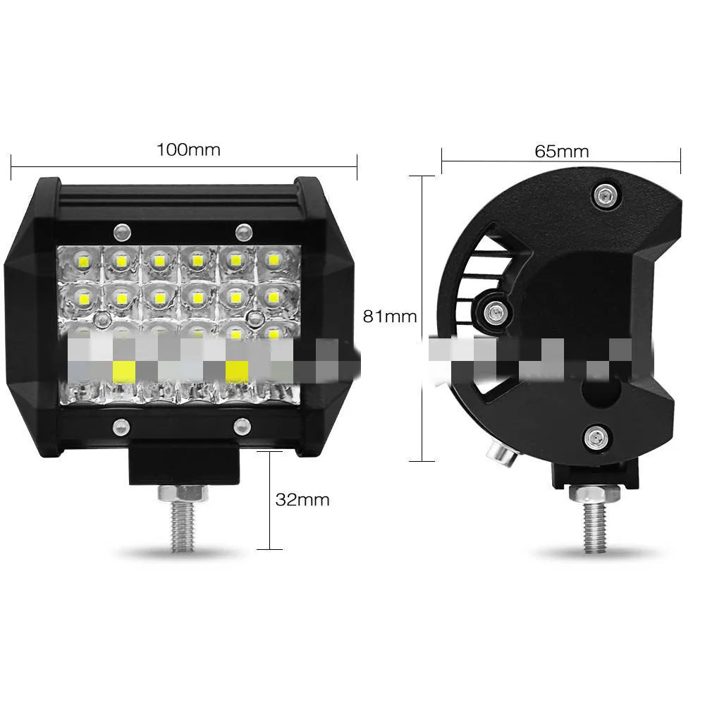 Black aluminium 72W LED vehicle strip light with 4 rows of beads and stainless steel bracket