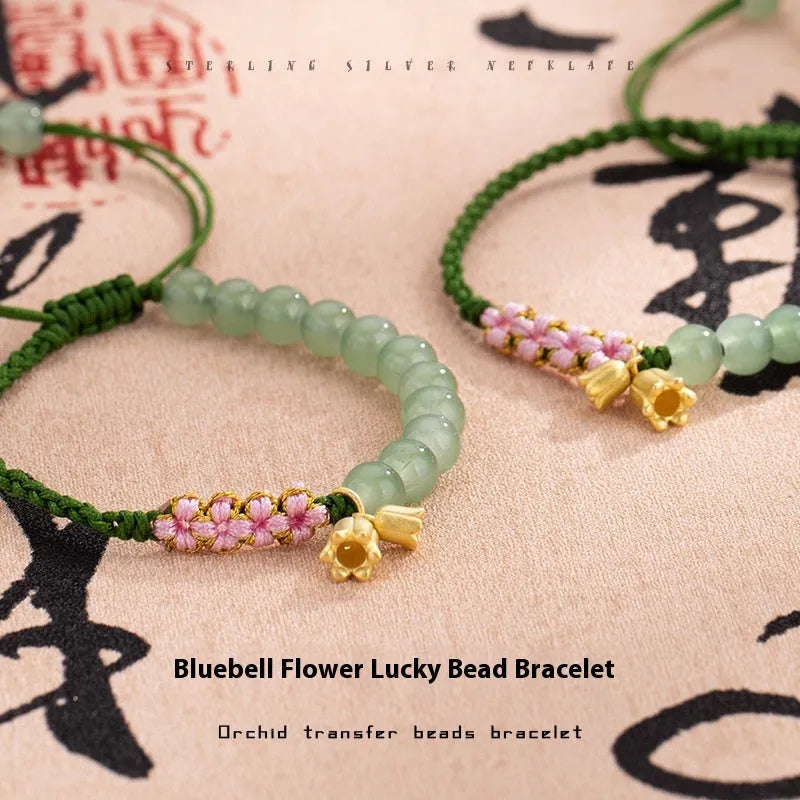 Red rope hand woven bracelet with lily flower design for women in national style