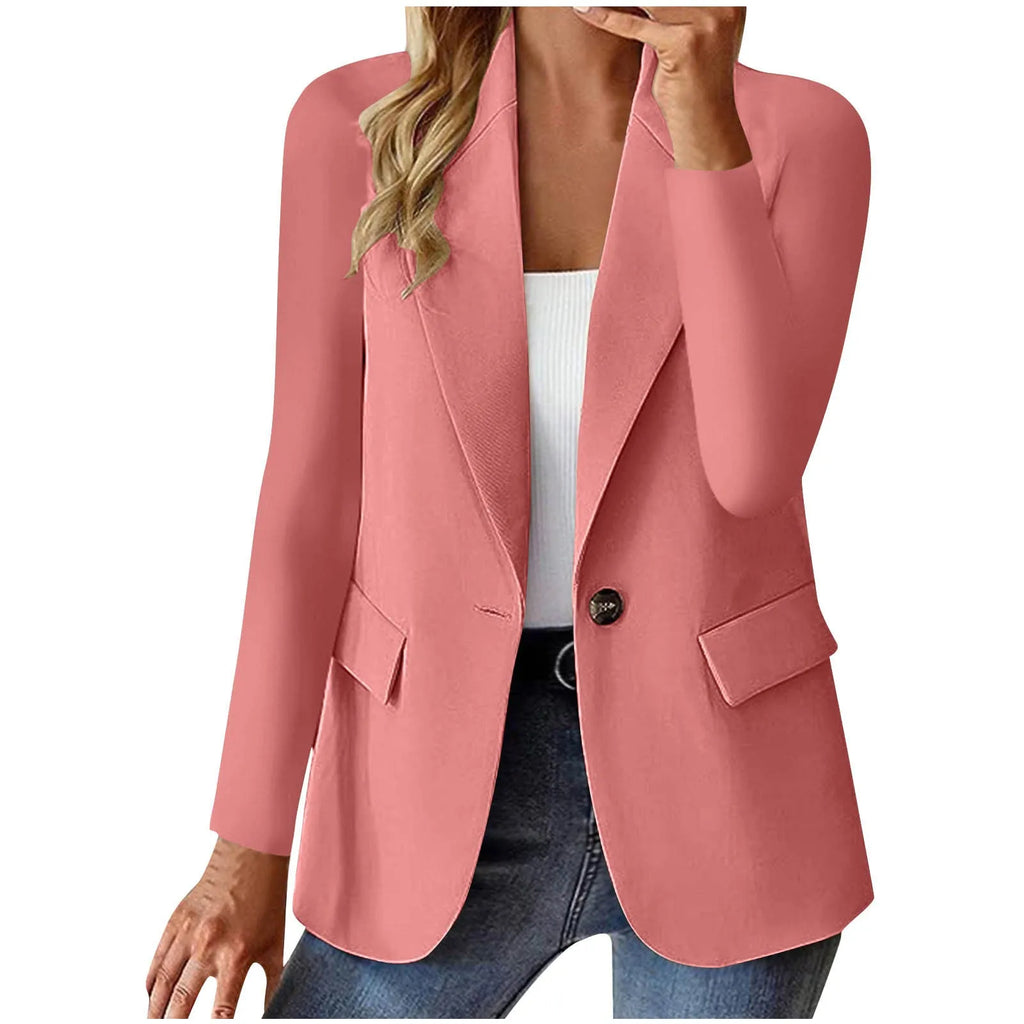 Women's long sleeve solid colour cardigan small suit jacket, slim fit with pocket, in dark red, black, grey or blue