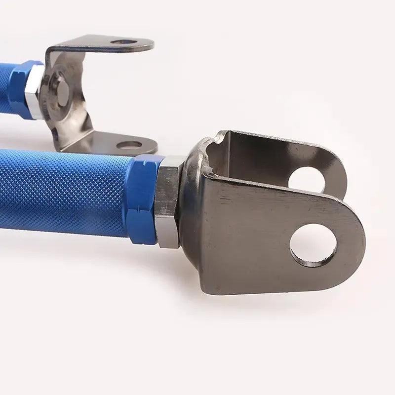 Blue and red aluminium alloy rear pull rods for Honda Civic EP3 ES suspension modification.