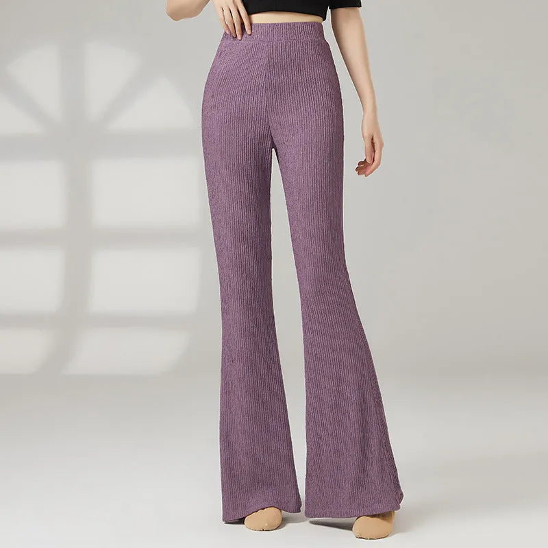 Female classical dance practice trousers in polyester fibre with solid colour pattern, showing S to XL sizing options