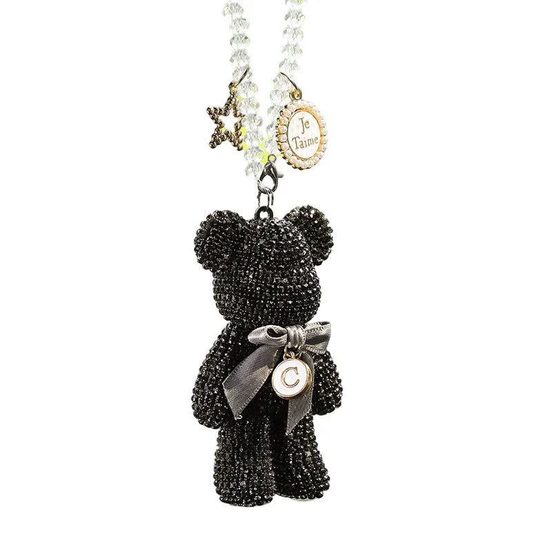 Car rearview mirror pendant with 5x9cm Violent Bear design in artificial crystal rhinestone, available in black, white, and mixed pastel colours