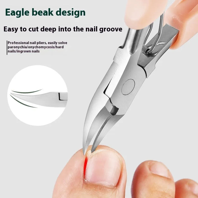 Bevel olecranon groove nail clippers in five colours: black, red, blue, pink, and white.
