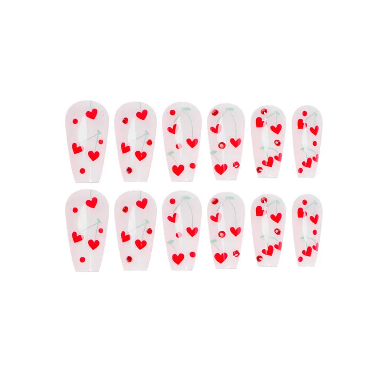 French Love Red Diamond Small Cherry Wear Armor nail art set with 24 pieces and glue