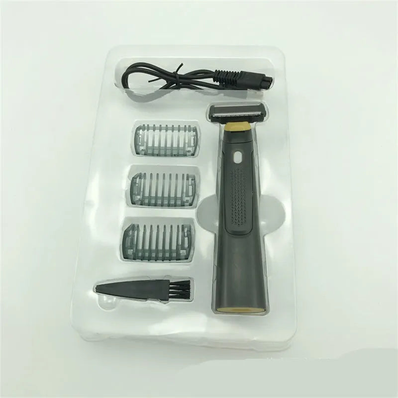 Black wireless rechargeable precision shaver with stainless steel blades, measuring 15cm long with ergonomic handle