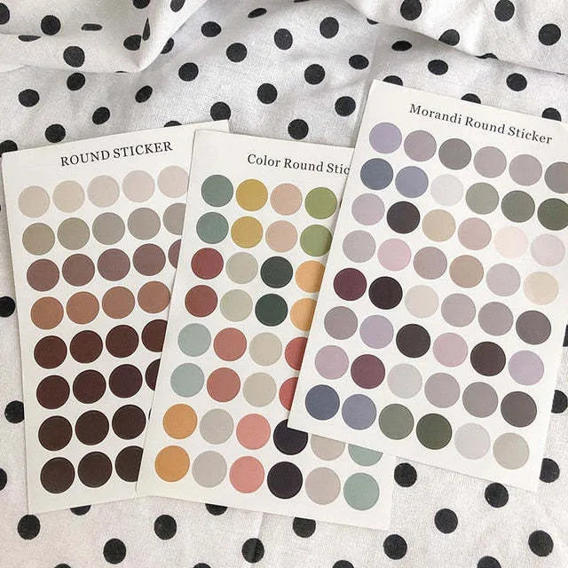 Morandi earth colour polka dot hand account seal sticker sheet with 48 circular designs