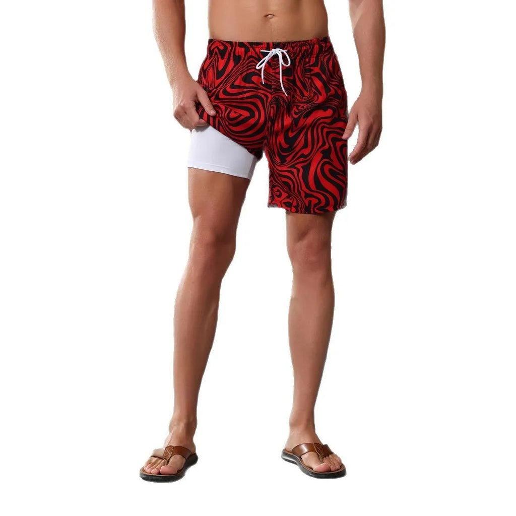 European size quick-dry beach pants with liner in stretch polyester fabric, available in multiple patterns