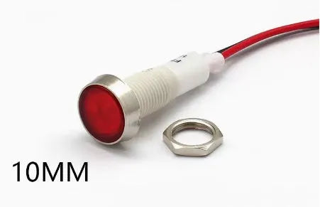 10mm stainless steel edge plastic indicator light with wire flat end metal in multiple colours
