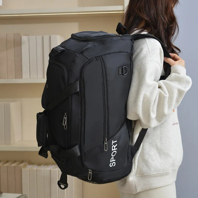 Large capacity nylon gym bag with dry wet separation, lightweight travel duffel for women