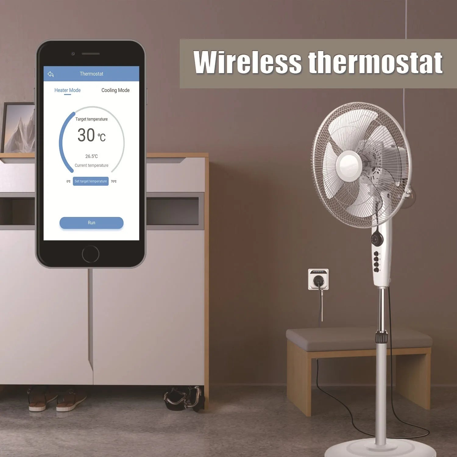 White Tuya WiFi smart temperature control socket with US plug and temperature sensor probe