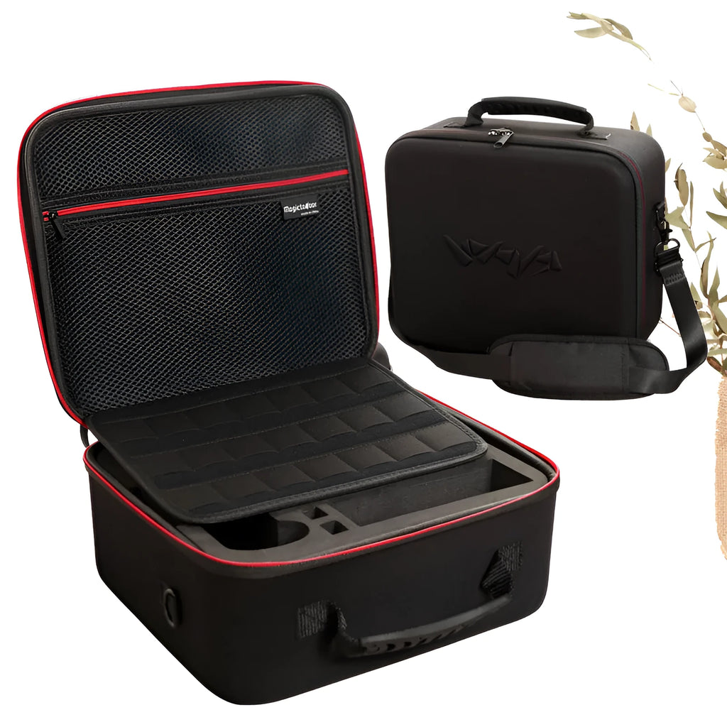 Black Nintendo game console storage bag with EVA shell and velvet lining, 29x25x13cm