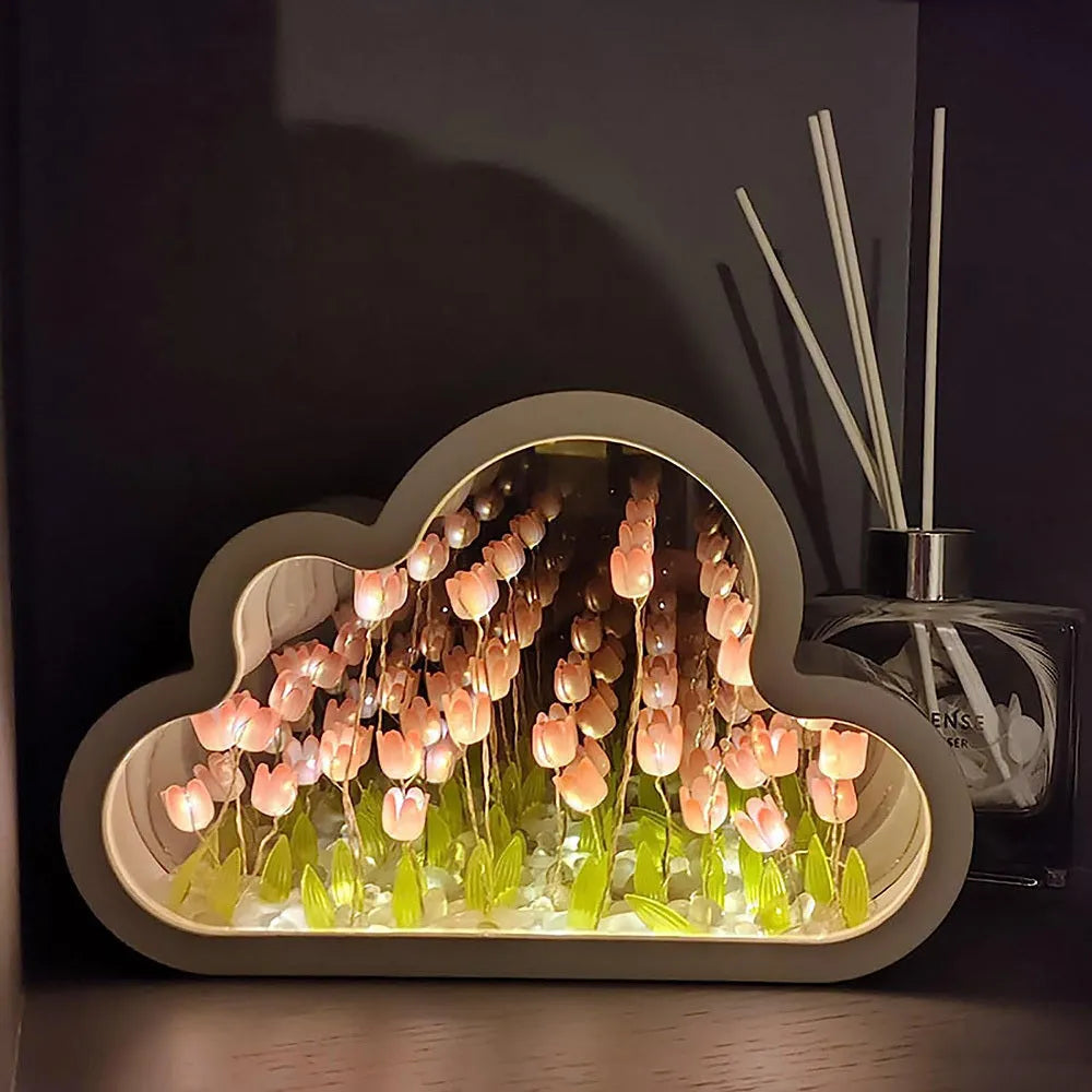 Tulip-shaped DIY night lamp kit with LED light and decorative mirror surface