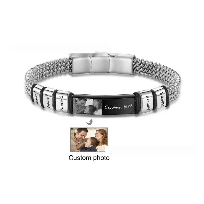 Adjustable leather rope bracelet with titanium steel lettering beads and a heart-shaped charm.