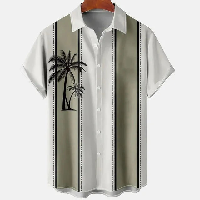Man wearing a slim fit short sleeve casual shirt with a colourful floral 3D digital print.