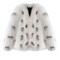 Women's black and white faux fur coat with 40cm short length and slim-fit Korean-style design