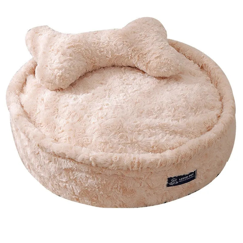 Round nest style pet bed with removable cover in milk tea colour
