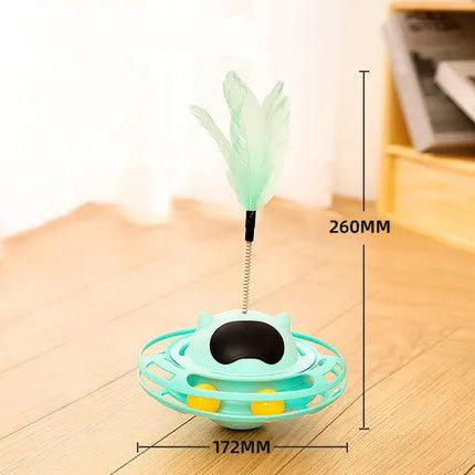 Pink rotating cat toy turntable measuring 17cm by 10cm for feline play and exercise