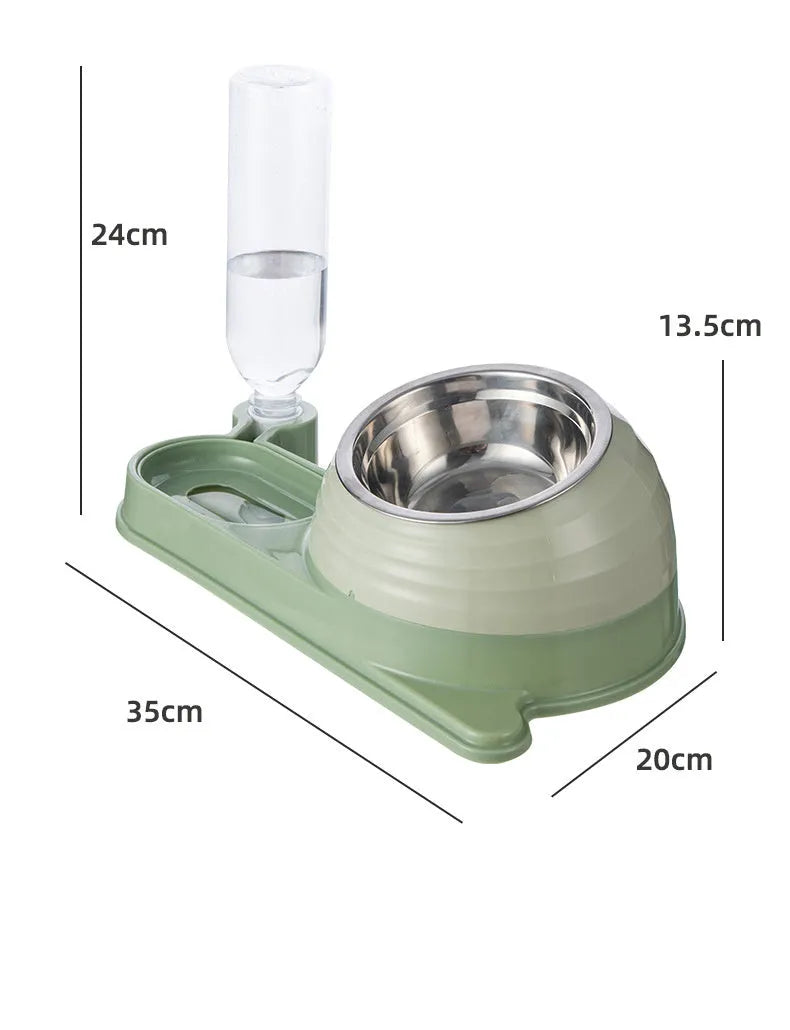 Brown elevated cat bowl with water dispenser, food-grade materials, automatic 2-3 day water supply