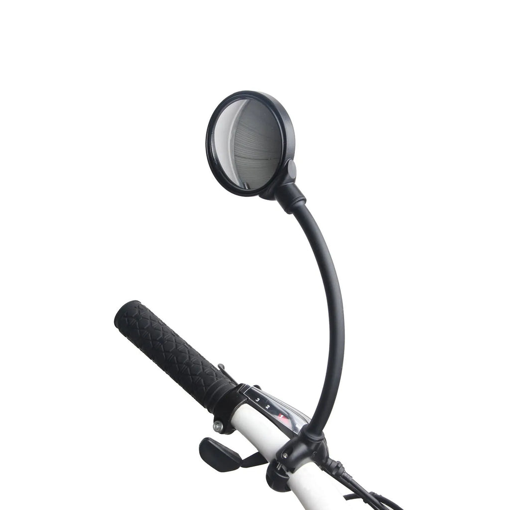 Black metal bicycle rearview mirror with hose adjustment system shown in dual pack configuration