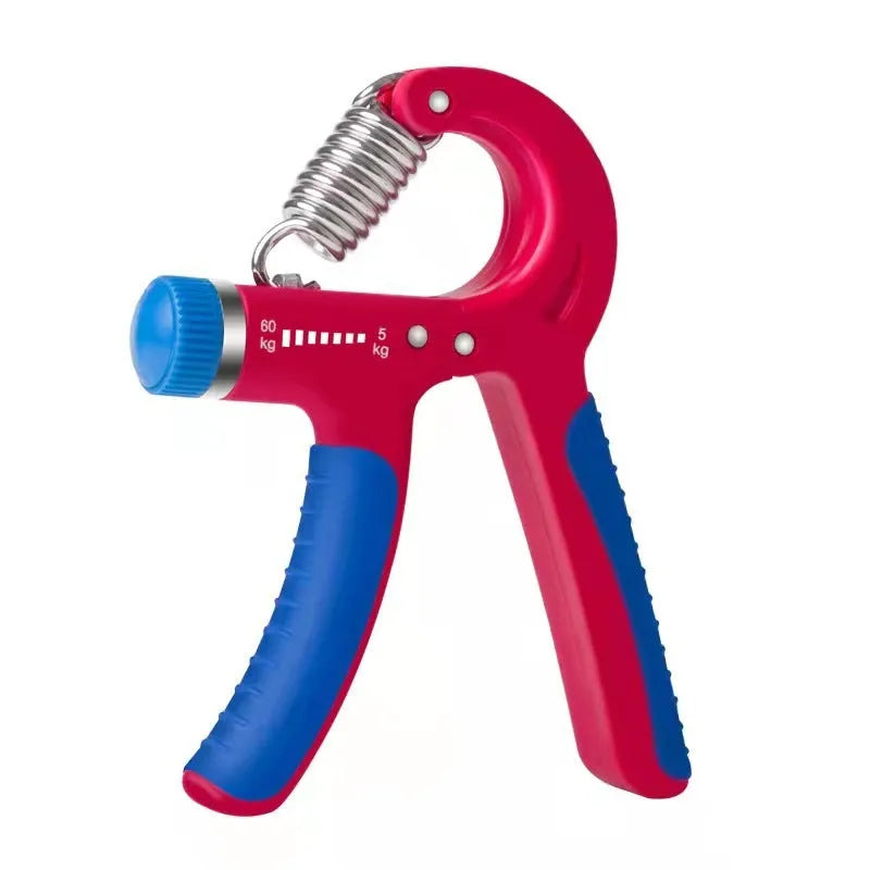 Black adjustable hand gripper with digital counter showing resistance dial and TPR handles