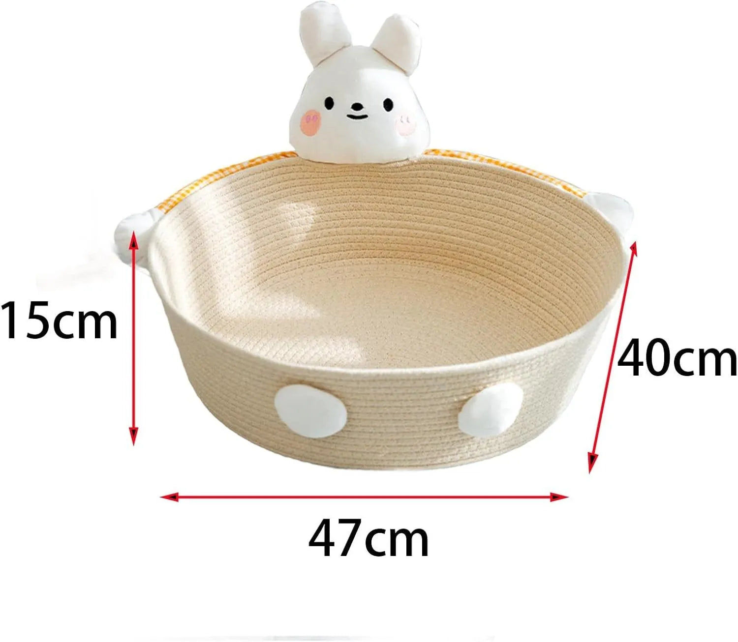 Woven cotton rope cat bed with integrated scratching board in basket design, available in three sizes