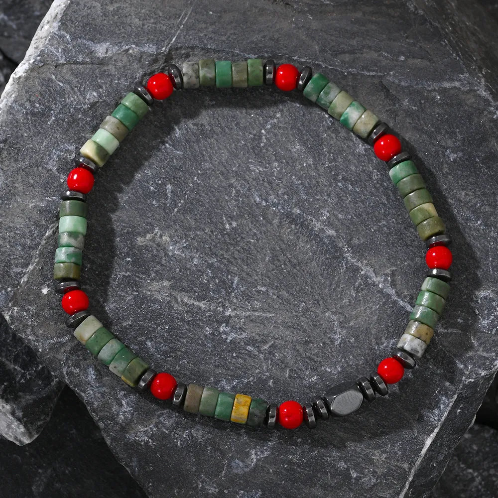 Bohemian cylindrical natural stone beads bracelet men's hand-woven jewellery ins style design