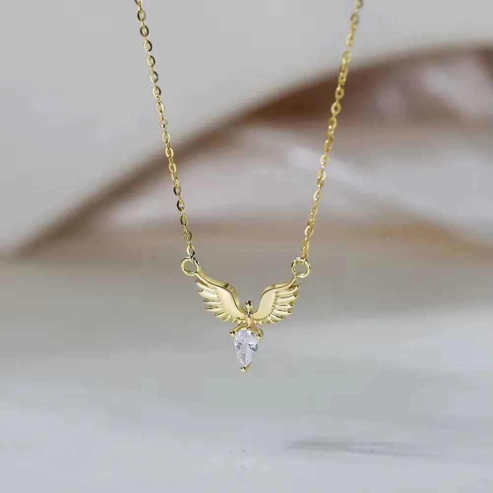 Adjustable sterling silver eagle necklace with O-ring chain in white gold or yellow gold finish